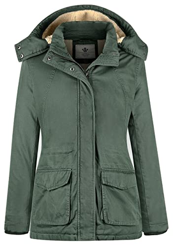 WenVen Women's Winter Warm Sherpa Lined Jacket Heavy Parka Coat with Hood - color: Green, size: Large
