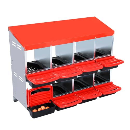 Chicken Nesting Boxes for Chickens,8 Hole Metal Roll Away Nest Box for Chicken Coop,Chickens Laying Egg, Lid Cover to Protect Eggs,Easy Egg Collection,Hen Roosting Boxes - color: red, size: 8 holes