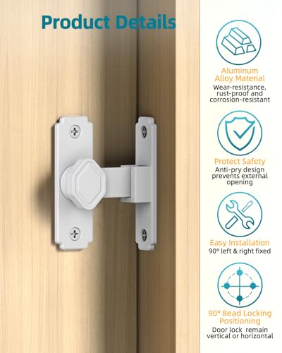 90 Degree Barn Door Lock, Small Sliding Barn Door Latches, Rust-Proof Sliding Gate Latch Lock for Garden, Bathroom, Cabinet, Pet Cage, Window, Shed (White-2PCS) - color: White-2PCS