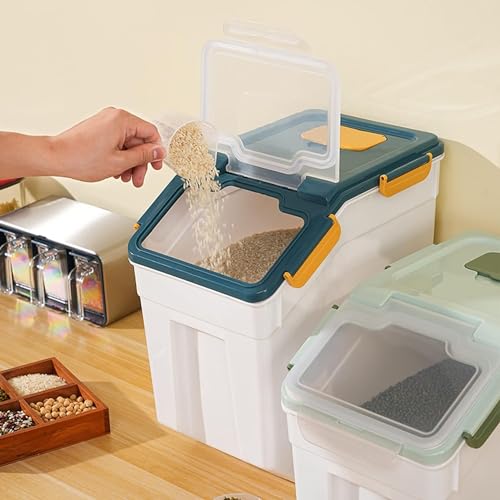 50 lbs Flour Storage Container, 2 Pack Rice Storage Container with Measuring Cup & Scoop, Pet Food Storage Container Dog Cat Food Bin, Grey - color: 50BL,2PCS,GRAY