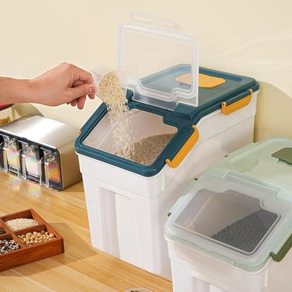 50 lbs Flour Storage Container, 2 Pack Rice Storage Container with Measuring Cup & Scoop, Pet Food Storage Container Dog Cat Food Bin, Grey - color: 50BL,2PCS,GRAY