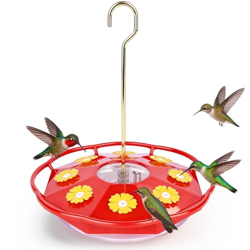 BOLITE Hummingbird Feeders for Outdoors Hanging, 11 OZ 8 Bee Proof Feeding Ports Flat Bird Feeder, Easy to Clean & Fill, Built-in Ant Moat, Leak Proof with Cleaning Brush, Red, Gift for Bird Lovers - color: Clear Red
