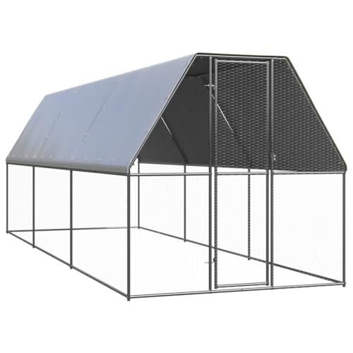 Large Outdoor Chicken Cage 78.7 in Galvanized Steel Coop with Polyethylene Roof, Weather-Resistant Walk-in Poultry Run for Backyard Flock, Spacious Silver Pen for Garden, Farm, Patio - color: Silver, size: 78.7 x 78.7 x 78.7 in (W x L x H)