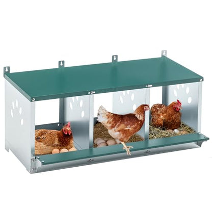 Chicken Nesting Box for Laying Eggs - 3 Room Chicken Laying Boxes, Nesting Boxes for Chickens, Heavy Duty Metal Chicken Coop, 32.9" L x 16.34" W x 15.35" H - size: 32.9" L x 16.34" W x 15.35" H
