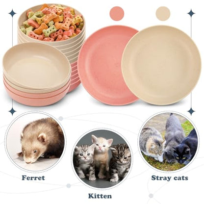 Tioncy 24 Pcs Cat Food Bowl 5.5'' Fatigue Relief Shallow Cat Food Dish Wide and Small Pet Wet Plate Wide Stray Wet Feeding Bowl for Ferrets Feral Short Legged Kitten, Wheat Straw(Pink, Beige,Classic) - color: Pink, Beige, style: Classic