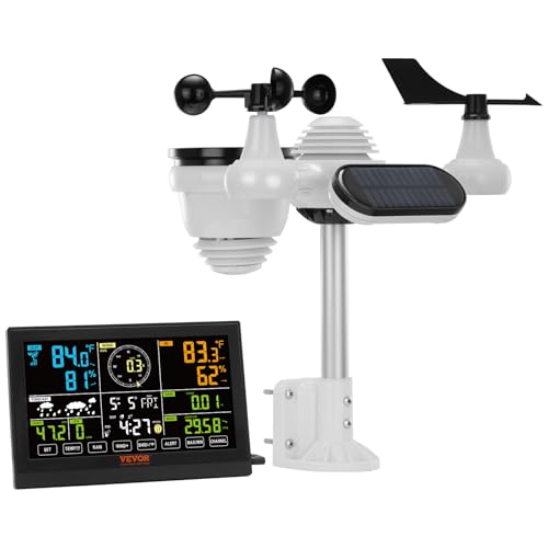 VEVOR 7-in-1 Wireless Weather Station, 7.5 in Color Display, Digital Weather Station Indoor Outdoor, for Temperature Humidity Wind Speed/Direction Rain UV, with Forecast Data, Alarm, Alerts-NO WiFi - style: 7-in-1 Wireless Weather Station