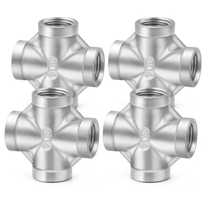 ChillWaves 304 Stainless Steel Pipe Fitting, 4 Way Cross 1/8" x 1/8" x 1/8" x 1/8" NPT Female Thread Adapter(4-PACK) - size: 1/8" NPT, style: PACK OF 4