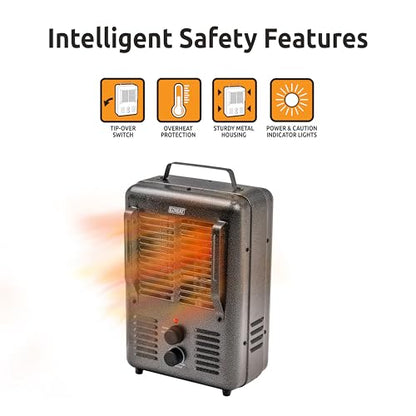EZ-HEAT 1,500-Watt Portable Milkhouse Style Utility Space Heater with Adjustable Thermostat, Overheat Protection, and Safety Tip-Over Switch, Speckled Gloss, MTFH-01C - color: Gloss Black