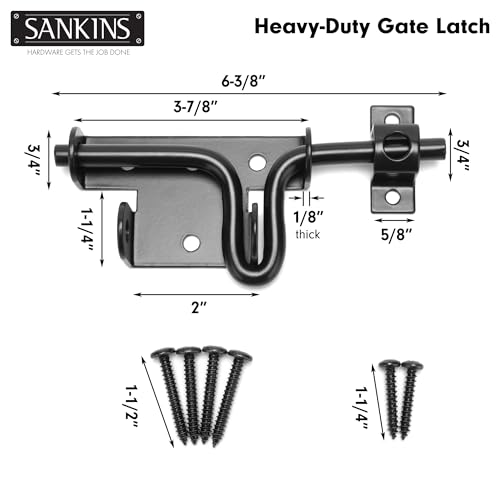 Slide Bolt Gate Latch for Wooden Fence, Heavy Duty Black Sliding Bolt Gate Lock Latch Hardware with Padlock Hole, Door Gate Latch for Wooden Gate Vinyl Fence Barn Shed, 1 Pack - size: Upgrade