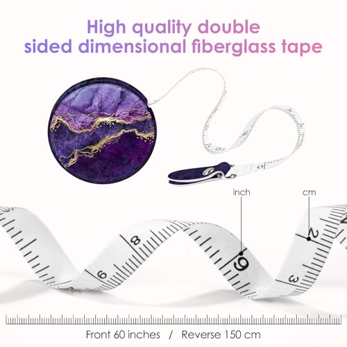 Sewing Tape Measure，Colour Printed Small Retractable Soft Measuring Tape for Tailor Cloth Fabric Body Measurements. - color: Purple Marble