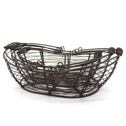 CVHOMEDECO. Oval Metal Wire Storage Baskets Rustic Egg Baskets with Swing Handles Farmhouse Gathering Baskets. Rusty, Set of 3