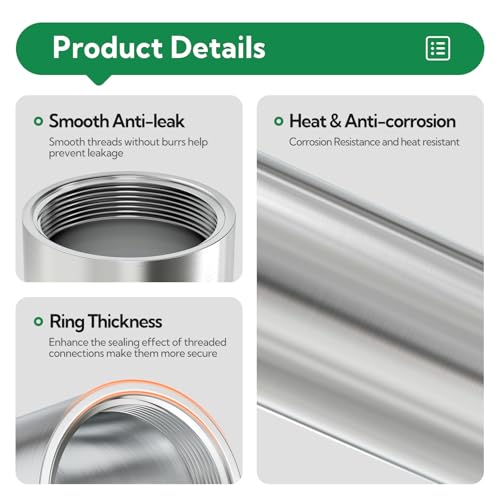 TAISHER 2PCS Stainless Steel Pipe Fittings, 1" NPT Female x 1" NPT Female Threaded, 4" Length Thickened Nipple Cast Pipe - size: 1" FNPT 2Pcs