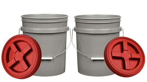 House Naturals 5 galon Food Grade BPA Free Made in USA Plastic Bucket Pail Container with Airtight Screw On Lid (Pack of 2)