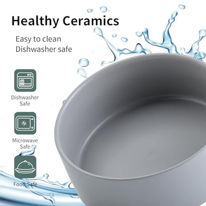 Grey Raised/Elevated Ceramic Dog Bowl for Medium Large Sized Breeds,Large Dog Food Water Bowl with Stand,8 in Non Slip Heavy Weighted 1800ml/ 7.6 Cups/60 OZ - color: Grey, size: 8 in