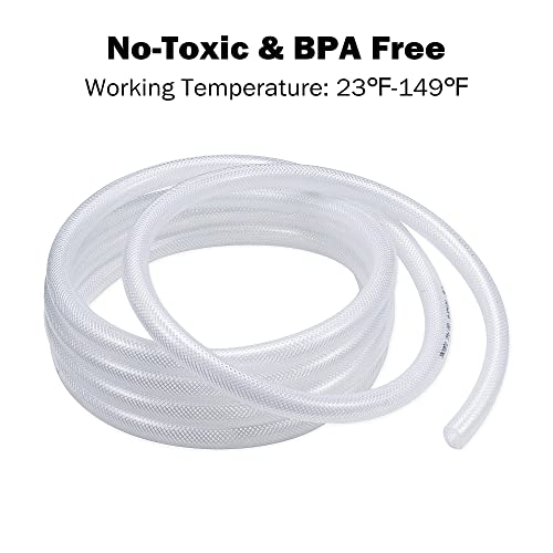 DAVCO 3/8" ID × 25ft Heavy Duty Braided Clear Plastic Vinyl Tubing & Clamp | Flexible High Pressure Reinforced PVC Plastic Tube Hose, Non-toxic, BPA Free, with 2 Stainless Clamps - size: 3/8"ID, style: 25 Feet