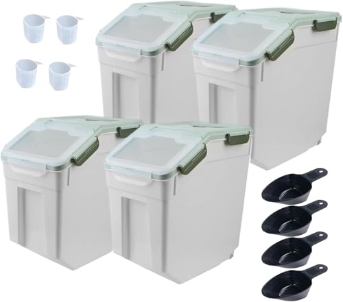 AnRui Large Flour Storage Containers 25Lbs Airtight Rice Storage Container BPA Free Kitchen Pantry Food Storage Bin Sugar Snack Cereal Grain Organizer Box with Wheel, Measuring Cup, 4Pack Green - color: 4Pcs Green
