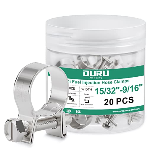 OURU Fuel Line Clamp 304 Stainless Steel,20PCS Adjustable 15/32"-9/16" Dia (12-14mm) Mini Fuel Injection Gas Line Hose Clamps,Pipe Clamp for Automotive,Diesel Petrol Pipe - size: 20PCS 15/32"-9/16" (12-14mm)