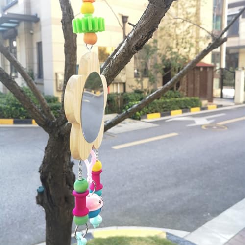 POPETPOP Rooster Hanging Mirror Toy Bell Pendant Interactive Pet Supplies for Chicken Coop Promotes Activity and Reduces Loneliness Easy to Install Random Accessories