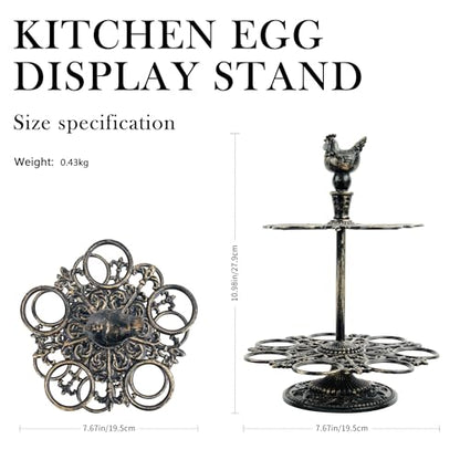Cast Aluminum Fresh Egg Holder Countertop, Egg Holder Rack Tray for 12 Fresh Eggs, 2-Tier Egg Tray & Dispenser with Rooster Top Design, Egg Skelter for Kitchen (7.67" × 7.67" × 10.98")