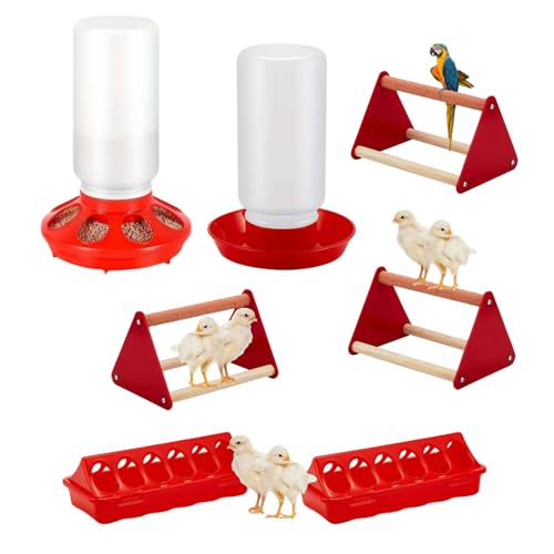 Chicken Feeder and Waterer Set Including Small Perch for New Poultry Ducks Quails Pigeons and Other Birds Chick Starter Set - color: A