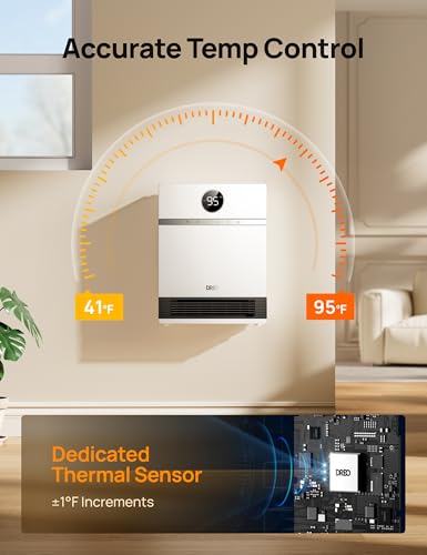 DREO Smart Wall Heater, IP24 Easy-mounted PTC Space Heater for Indoor Use, 30° Oscillation, Adjustable Thermostat, Remote Control, Works with Alexa, 24H Timer, Electric Heater for Bedroom, Office