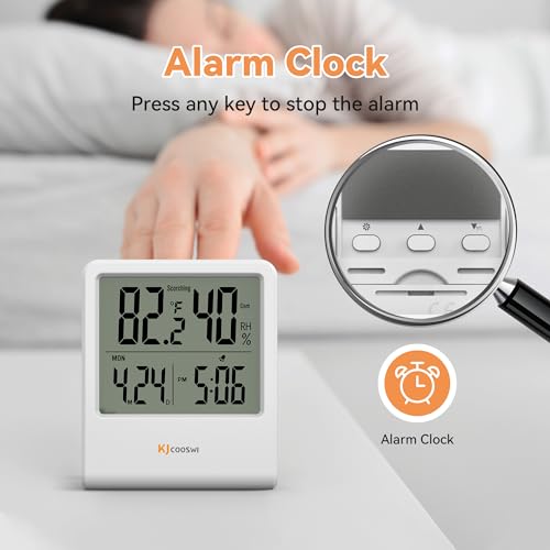 Indoor Thermometer, Room Thermometer and Hygrometer with Clock, Temperature and Humidity Meter with Clock, Double Comfort Indicator, Time, Date(White) - color: White