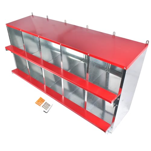 Chicken Nesting Boxes - 10-Compartment Metal Wall-Mounted Poultry Nest Box for Chickens, Hens, and Ducks - Easy Egg Collection - Large Vented Holes - Chicken Coop Equipment