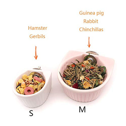 Small Animals Bowl, Detachable Cage Feeder Pet Ceramic Water & Food Feeder, Small Animal Supplies for Rabbit Parrot Squirrels Chinchilla Hamster Ferret (Pink, S) - size: S