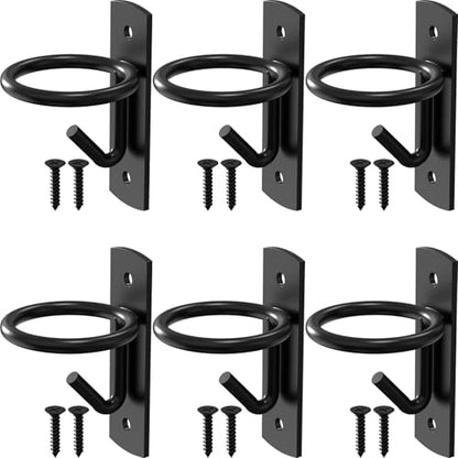 6 Pack Black Metal Bucket Hooks for Horse Stalls, Wall Mount Equestrian Water Feed Bucket Holder Hangers with Installation Screws, Farm Barn Supplies