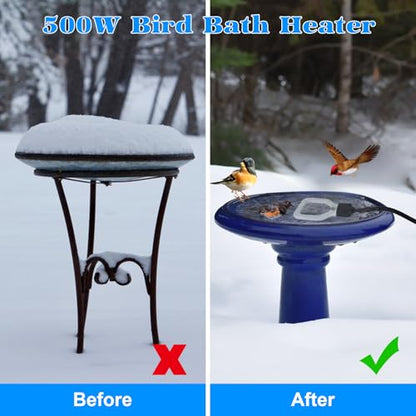 500W Bird Bath Heater, Storage Tank Heater, Cast Aluminum De-icer, Thermostation-Controlled Water Heater, for Winter Livestock, Poultry, Animals, Birds Drinking