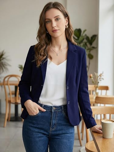 Allegra K Women's Work Office Blazer Stretch Lapel Collar Long Sleeve Jacket Suit Blazer - color: Navy Blue, size: X-Large