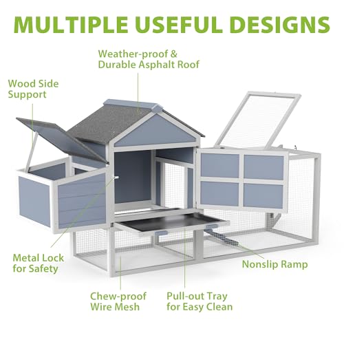 COZIWOW Outdoor Chicken Coop, Wooden Hen House with Nesting Box, Run, Resting Room, Ramp, Pull-Out Tray, Weatherproof, Patio Garden Pen Hutch for Ducks Poultry Pets, Easy to Clean, Gray (Normal)