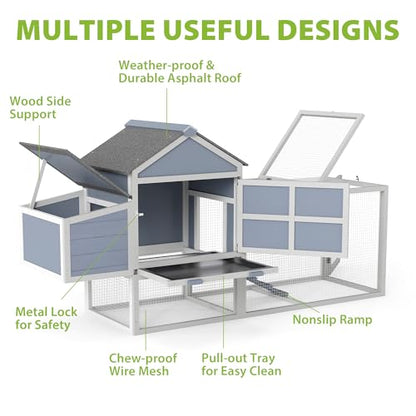 COZIWOW Outdoor Chicken Coop, Wooden Hen House with Nesting Box, Run, Resting Room, Ramp, Pull-Out Tray, Weatherproof, Patio Garden Pen Hutch for Ducks Poultry Pets, Easy to Clean, Gray (Normal)
