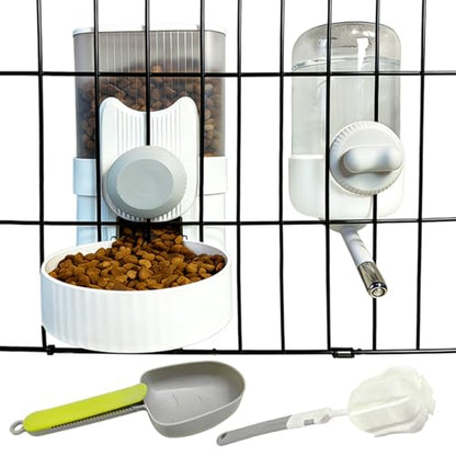 Rabbit Gravity Feeder Waterer Set Automatic Guinea Pig Food Water Dispenser Food Water Bowl Feeding Station for Puppy Kitten Guinea Pigs Chinchilla Hedgehog Small Animals (Grey) - color: Grey