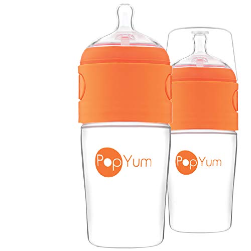 PopYum 9 oz Orange Anti-Colic Formula Making Baby Bottles, 2-Pack | #2 Medium Flow Nipples, 260 ml, BPA-Free, Natural Latch, Mixing Dispenser - color: Orange, size: 9 Ounce (Pack of 2)