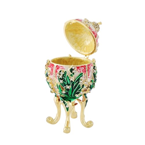 QIFU Hand Painted Red White Easter Egg Style Enamel Trinket Box Hinged, Unique Gift for Family - color: Red White