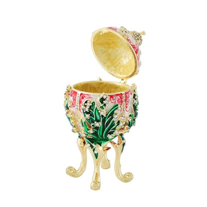QIFU Hand Painted Red White Easter Egg Style Enamel Trinket Box Hinged, Unique Gift for Family - color: Red White