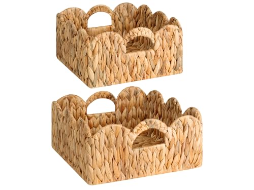 StorageWorks Scalloped Wicker Basket, Woven Baskets for Storage, Rattan Baskets with Handles, Water Hyacinth Basket for Organizing and Decor, 2 Pack - color: Natural(Water Hyacinth), size: 11 ½" L x 11 ½" W x 5 ¾" H