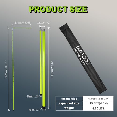 20FT Load Height Measuring Stick with Carrying Bag, Retractable Height Stick for Trucks, Truck Height Measuring Stick with Adjustable Pole, Accurately for Trucks, Car Haulers(Light Green)