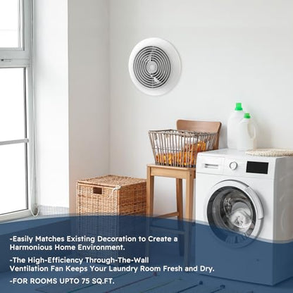 Quini 512M 6-inch Through Wall Exhaust Fan, 80 CFM 4.0 Sones, Bathroom Wall Exhaust Fan, Kitchen Ventilation Fan, 6-inch Diameter Vent, Retractable Duct, One-Year Warranty