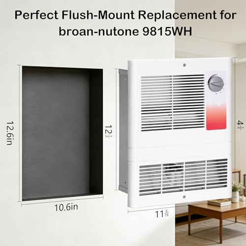 9815WH Electric Wall Heater - 1500W in-Wall Heater with Built-in Thermostat, 120/240V AC Dual Voltage, Quiet, Overheat Protection Wall Mounted Heater for Bedroom, Living Room