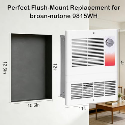 9815WH Electric Wall Heater - 1500W in-Wall Heater with Built-in Thermostat, 120/240V AC Dual Voltage, Quiet, Overheat Protection Wall Mounted Heater for Bedroom, Living Room