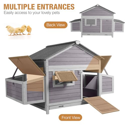 Large Chicken Coop for Outdoor- Poultry Cage with Two Nesting Boxes, and Asphalt Waterproof Roof