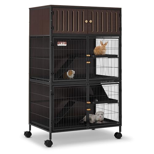 Fragess Metal Large Guinea Pig Cages 5 Levels, 50.0" H Rolling Ferret Cage with Removable Ramps & Double Door, Cage with Locker, Squirrel Cage Christmas Decoration Pet Crate Furniture - color: BROWN, size: 30.0"L x 19.5"W x 50.0"H