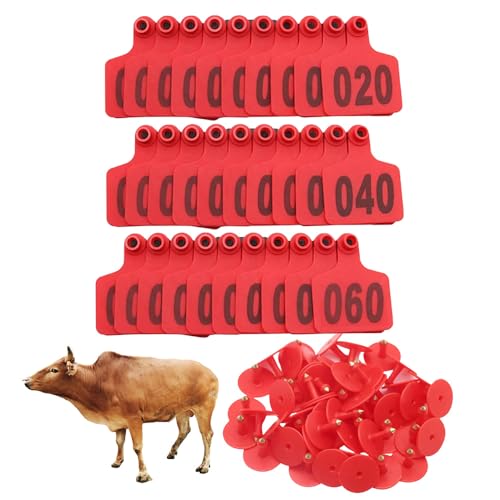 Cattle Ear Tags Animal Ear Tag Cows Animal Identification Ear Tags with Numbers 001-100/101-200/201-300/301-400/401-500 for Cattle Goat Pigs Cow 101-200 Red - color: Red, size: 101-200