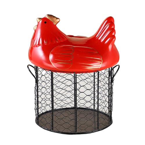 Chicken Egg Basket, Chicken Egg Holder, Black Wire Chicken Egg Collection Baskets with Ceramic Lid and Handle for Gathering Fresh Eggs, Farmhouse Style Egg Storage Container for Kitchen(Red) - color: Red