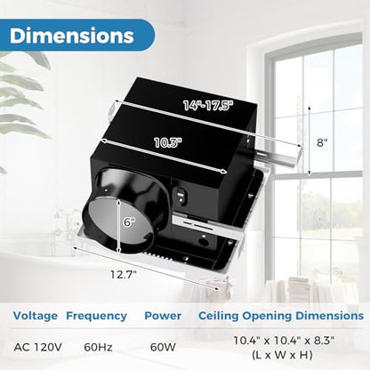 COSTWAY 200 CFM Bathroom Exhaust Fan, Ceiling Mount Exhaust Ventilation Fan for 200 Sq.Ft, Household Bath Vent Fan w/Metal Housing, 6 Inches Duct, 2 Sones Quiet Operation, White - size: 200 CFM