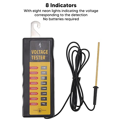 Electric Fence Tester, Electric Fence Voltage Tester, 8 Neon Lights 2000-12000V Waterproof Fault Finder for Farms Livestock