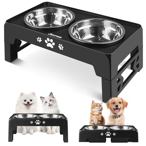 Jovrun Elevated Dog Bowls for Small Dogs and Cats, Non-Slip Cat Bowls with 2 Thick 5.5" Stainless Steel Dishes, Dog Feeder 2 Heights Adjustable to 2.6"-5.3" - color: Black, size: for Small Dogs and Cats 2 Basic Bowls