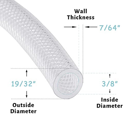 DAVCO 3/8" ID × 100ft Heavy Duty Braided Clear Plastic Vinyl Tubing & Clamp | Flexible High Pressure Reinforced PVC Plastic Tube Hose, Non-toxic, BPA Free, with 2 Stainless Clamps - size: 3/8"ID, style: 100 Feet